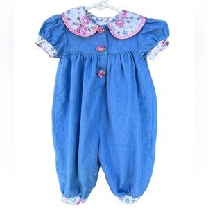 VTG Jo Lene Cottagecore Chambray Bubble Romper 12 Mo Shabby Chic Cottage USA GUC